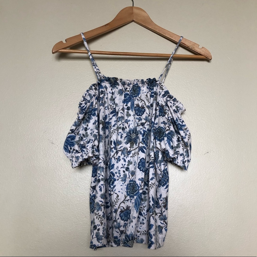 Blue Floral Off-the-Shoulder Top, Small || H&M
